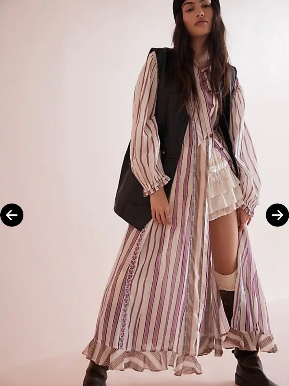 EUC Free People Sweet Dreams Cream & Purple Striped Maxi Dress. Size XS/S combo - Picture 1 of 8